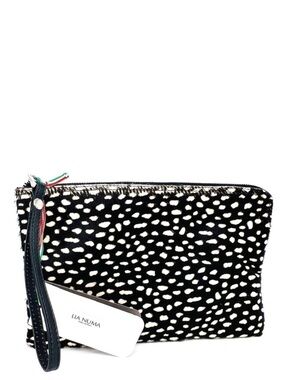 Lia Numa Clutch Wristlet Cowhide Animal Print Leather Black & White Bag New NWT